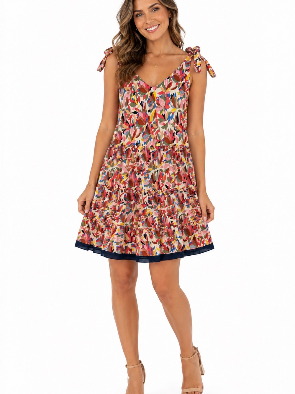 NWT THML Floral Tie-Shoulder Tiered Sundress Multicolor sz M